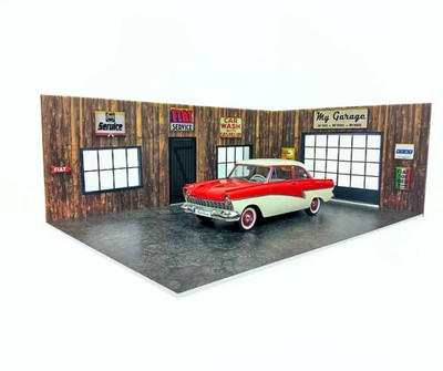 Wooden car garage Scale 1:18 Miniature auto service model Size 1/18 Display