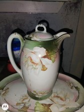 Porcelain Floral Tea Set with Teapot, Sugar Bowl, Tray, 4 Cups, Glazed Finish