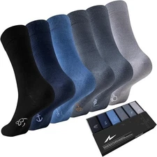 6 Pairs Niorasen Bamboo Men’s Socks Comfortable Crew Smart Casual Dress Gift Box