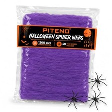 Piteno 1200 sqft Spider Webs Halloween Decorations with 40 Fake Spiders, Purple