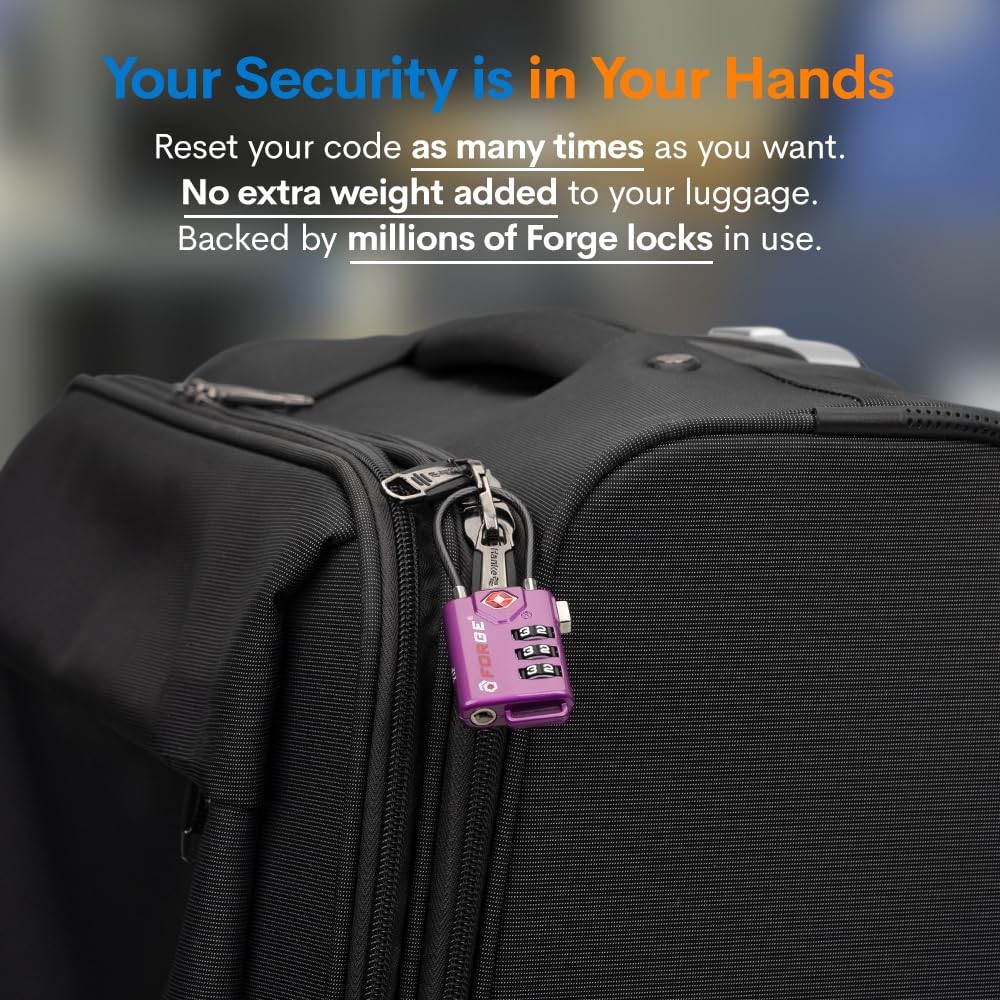 TSA Approved Luggage Locks, Re-settable Combination with Alloy Body (Dark Pur...