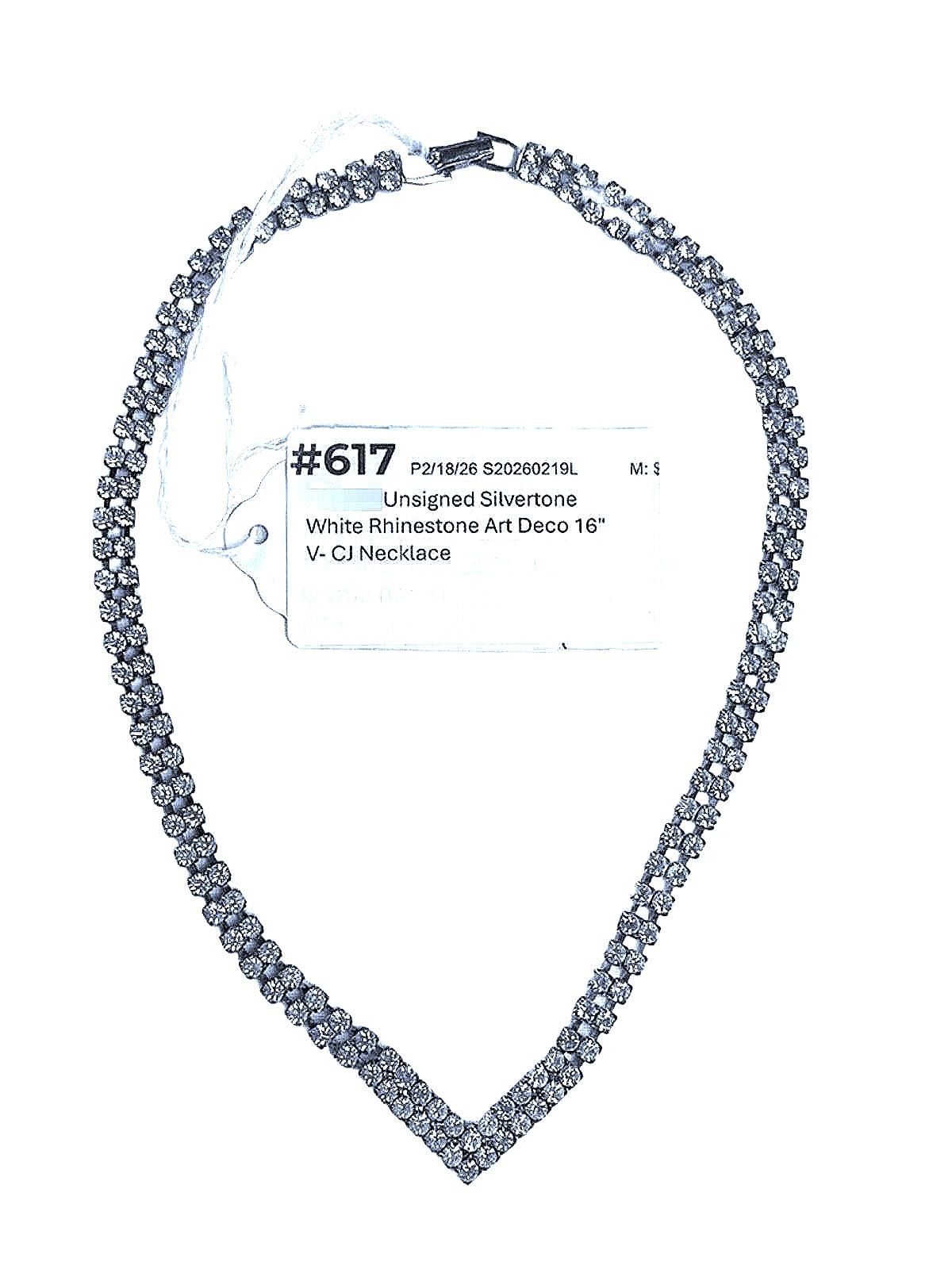 Unsigned Silvertone and White Rhinestone Art Deco… - image 2