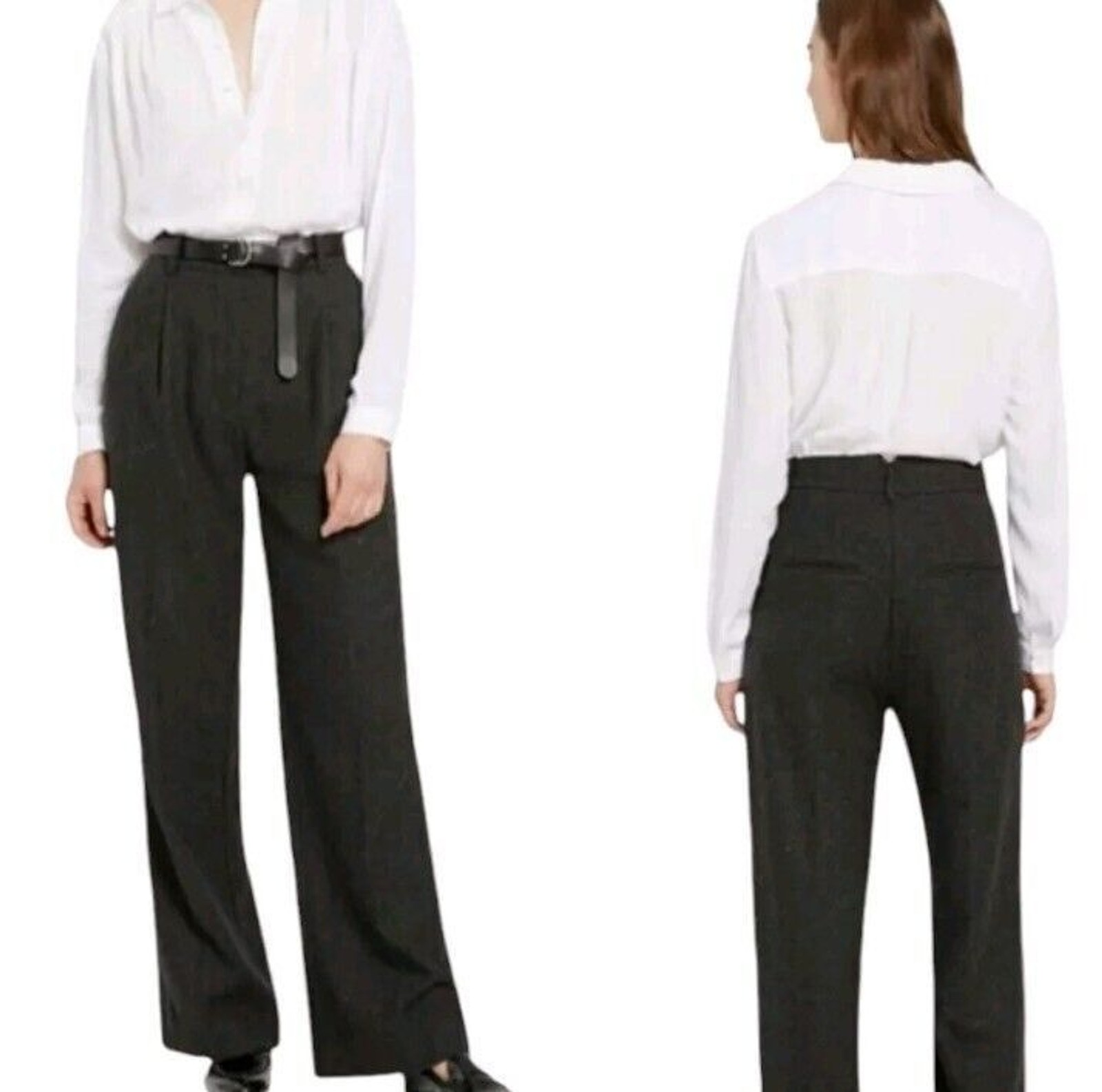 Frank And Oak Gertrude Tweed Trousers Womens 12 Wide-Leg High-Rise Office NWT