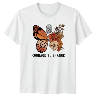 Courage To Change Vintage Schmetterlinge Damen T-Shirt Blumen Kunst Inspiration