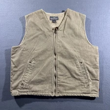 Woolrich Canvas Vest Mens Xl Beige Sherpa Lined Side Pockets Full Zip Hunting