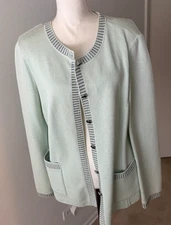 St John Collection Lime Button Jacket with Black Trim Sz  14 Matching Shell Sold