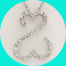 Natural Diamond Double Heart Pendant Necklace .15CT 14K WG Adj Chain 18-20"