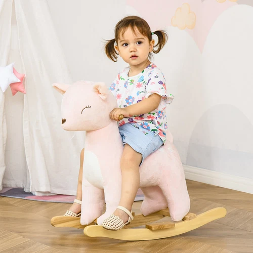 HOMCOM Cavallo a Dondolo per Bambini 3-6 Anni Cervo in Peluche Rosa 68x35.5x64cm - Foto 2 di 10