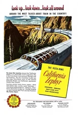 1952 CALIFORNIA ZEPHYR RAILROAD Original Vintage Print Ad Train Travel