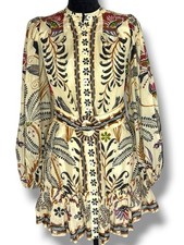 Farm Rio Classic Nature Sand Mini Dress Size XS Puff Sleeve Boho Floral NEW