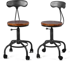 Home Kitchen Stool, Industrial Counter Stool with Wheels, Height Adjustable Swiv