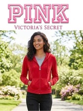 PINK Victoria's Secret Red Velour Zip Hoodie