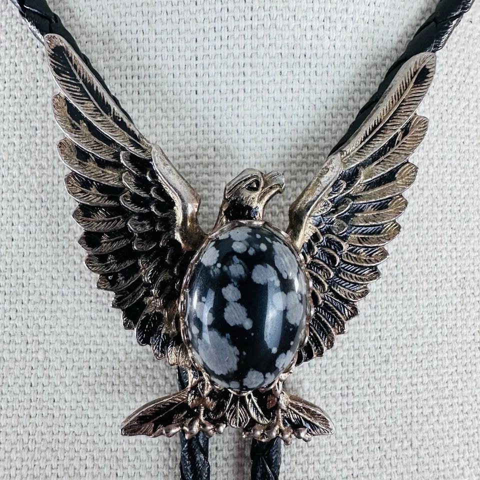 Corbata vintage copo de nieve obsidiana tono dorado águila Western Bolo Foto 4 de 4
