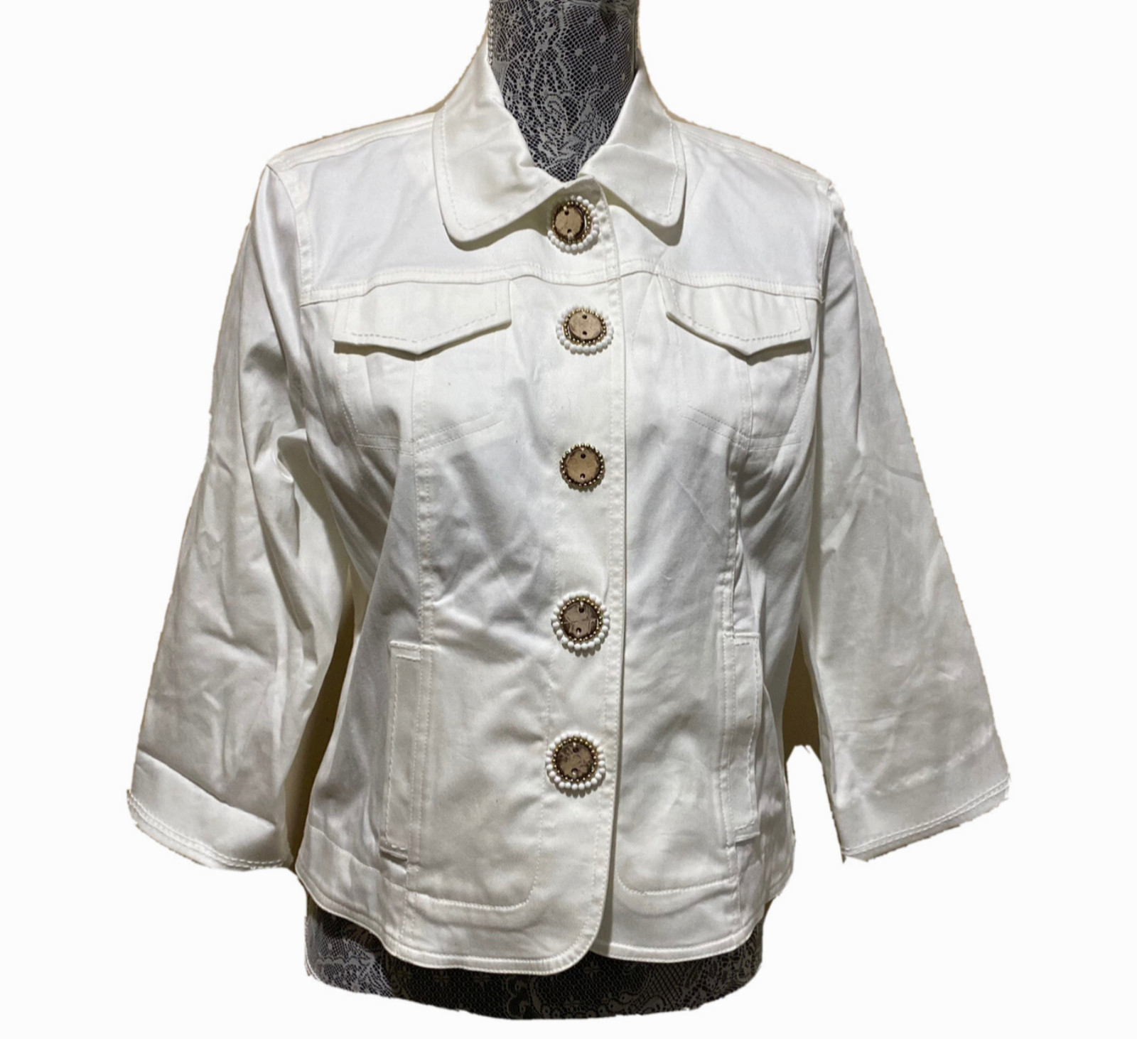 Ruby Rd 12P White Snap Front Jacket Stretch Cotto… - image 1