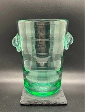 Lütken for Holmegaard Green Glass Vase Danish MCM Art Applied Handles 6.5”
