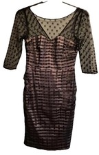 Coast Size 8 Black Mesh Overlay Knee Length 3/4 Sleeve Fitted Dress Great Con*