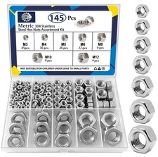 ZQZ 145 PCS Assorted Stainless Steel Hex Nuts Assortment Kit M3 M4 M5 M6 M8 M...