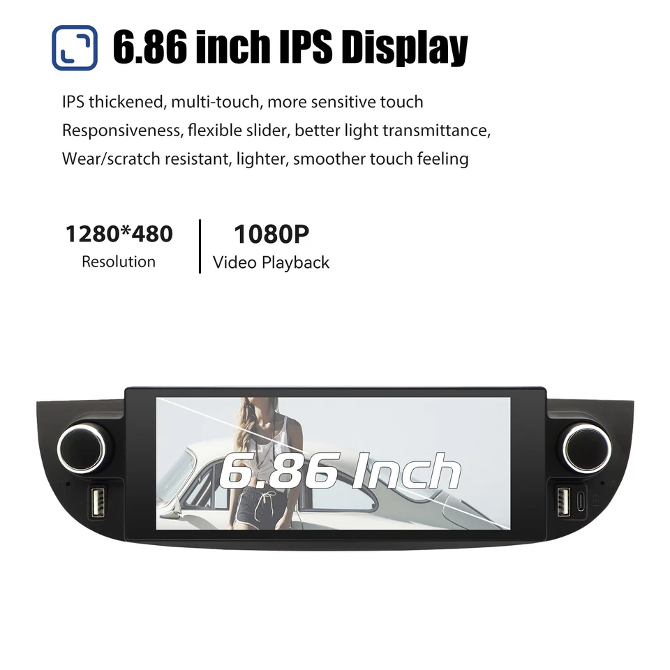 for 2007-2015 Fiat 500 Android 15 4G+64GB GPS Navi Head Unit Car Stereo FM Radio - Image 3 of 4