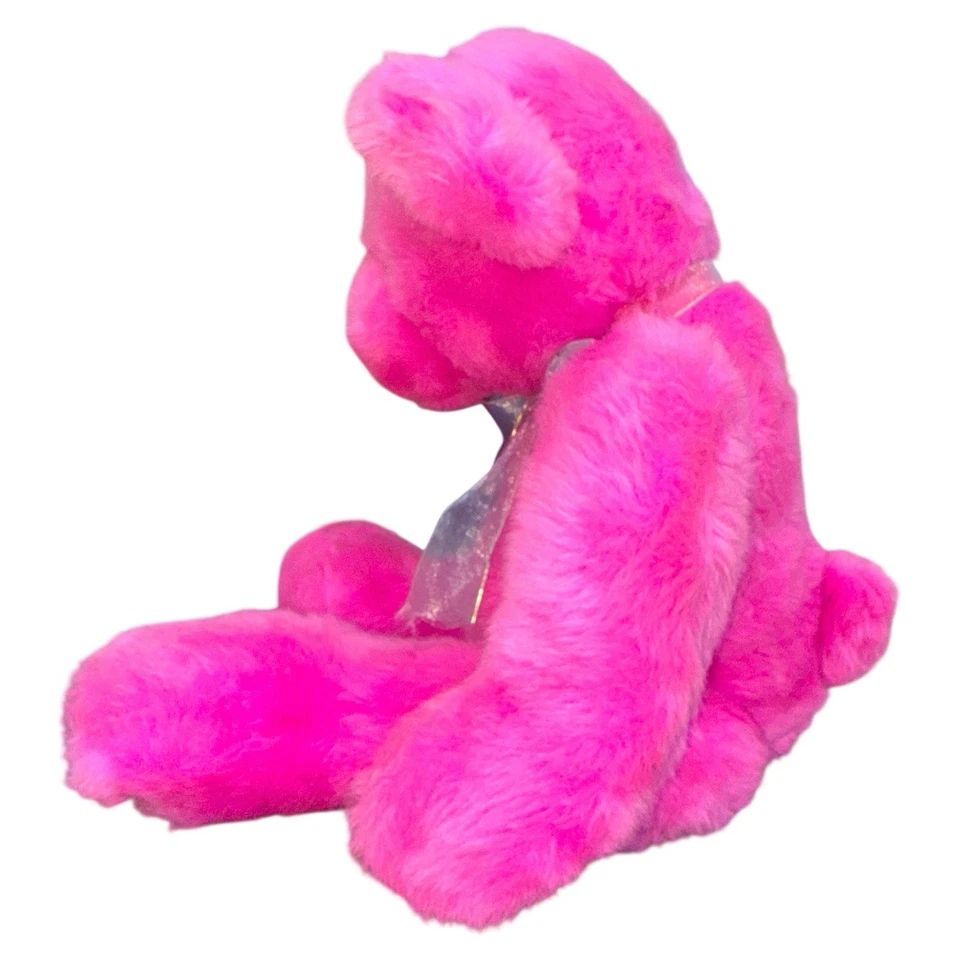 Vintage Commonwealth Hot Pink Teddy Bear Plush 12" Sitting RARE Tulle Bow - Image 2 of 4