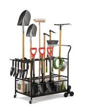 Heavy-Duty Garden Tool Organizer for Garage with 2 Stair-Climbing Wheels, Law...