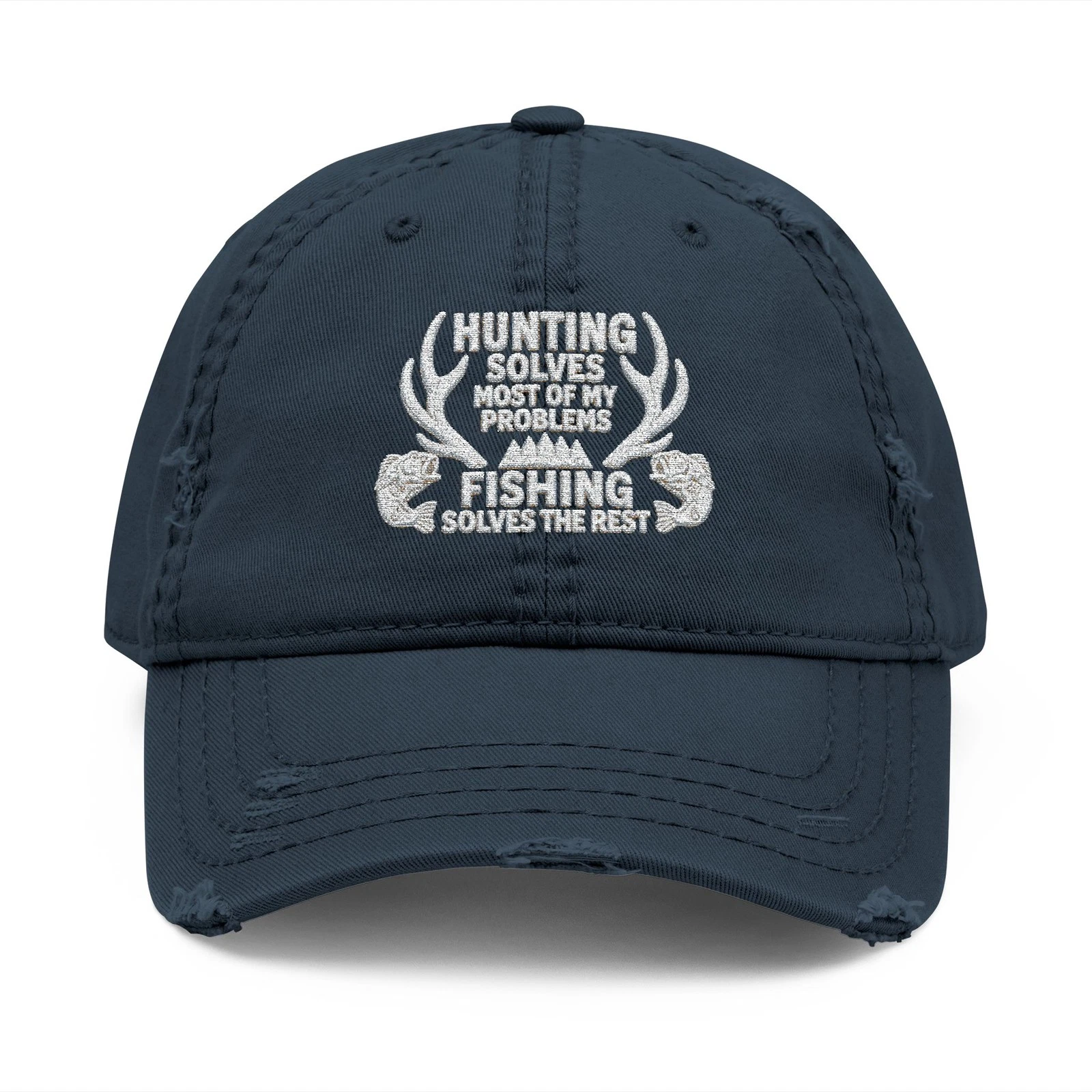Hunting Fishing Hat Distressed Cap Antler Embroidered Dad Hat