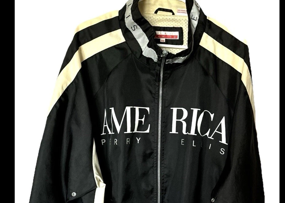 Perry Ellis America Windbreaker XXL 90s Rare Bold Retro Jacket Vintage Black - Image 4 of 4