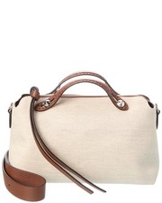 Fendi By The Way Selleria Medium Canvas  Leather Shoulder Bag Women's Beige