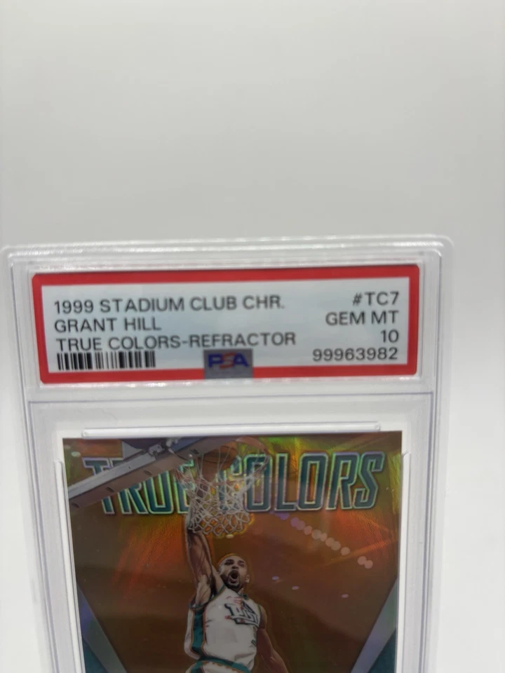 1999-00 Stadium Club cromo colores verdaderos Grant Hill PSA 10 GEMA pistones refractor Foto 2 de 3