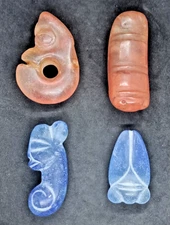 4 Pcs Hongshan Culture Antique Old Jade Crystal Dragon Cicada Sculpture