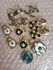 14   Pc Set Designer Zipper Pull Chanel  Button Charm Pendant 