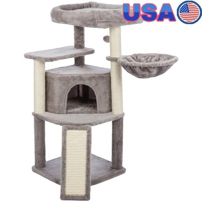 41.7'' Cat Tree Plush & Sisal for Scratch 2-Level Soft Hammock Fun W/ Toy Napping