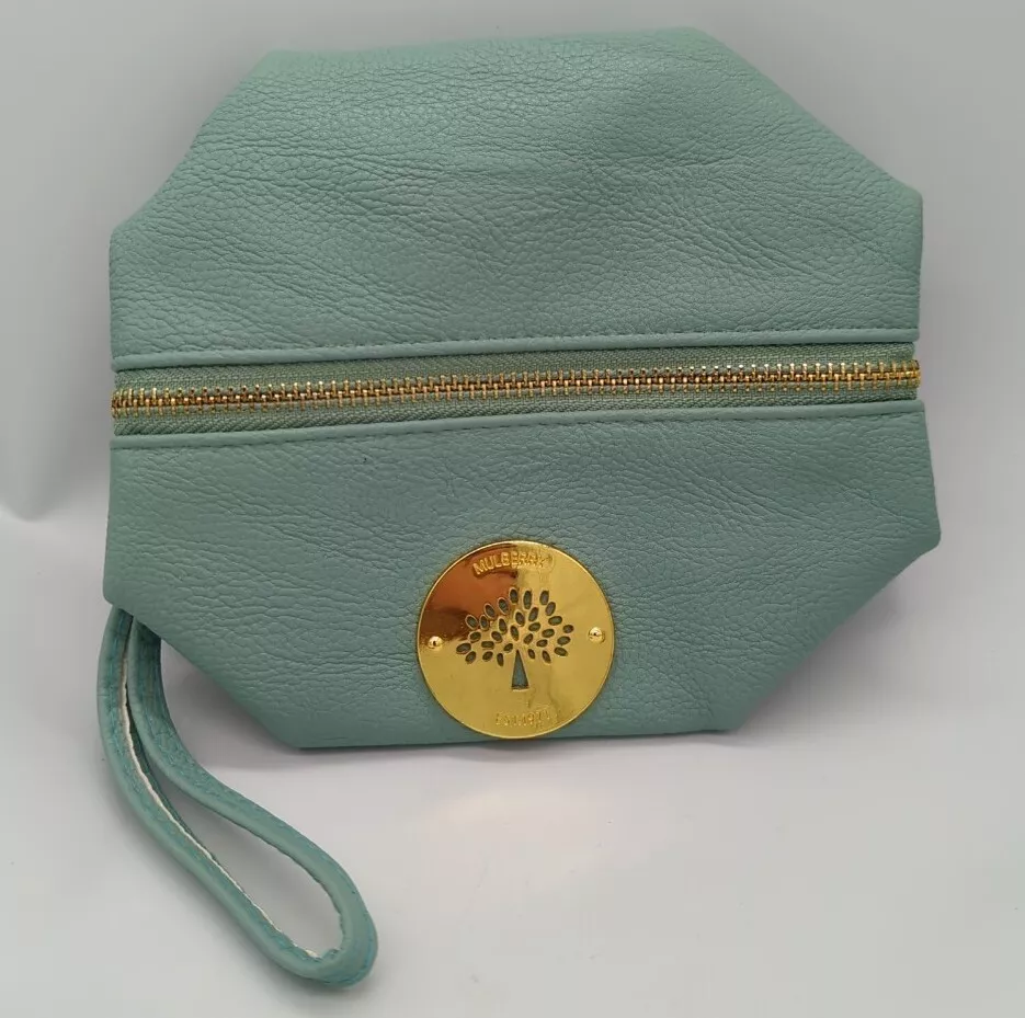 Womens Mulberry Green Teal Turquoise Leather Cosmetic Pouch Bag Makeup Travel