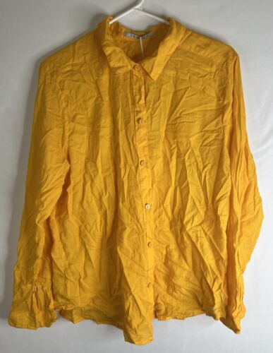 NWT Cantao Button up Shirt Women Size L Orange Long sleeve Cotton Lightweight
