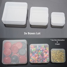 3PCS Square Clear Plastic Storage Container Box Hinged Lid Multi Variety Sizes