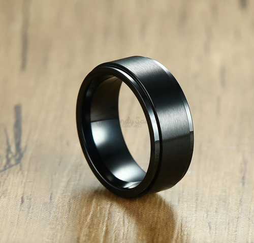 Stainless Steel Men Black Polished Wedding Band Fidget Spinner Ring Sizes 6-11 - Picture 34 of 84