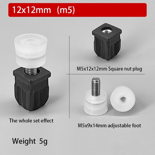 Square Tube Inserts End Caps Adjustable Table Foot Furniture Leveling Feet M6 M8 - Picture 22 of 50