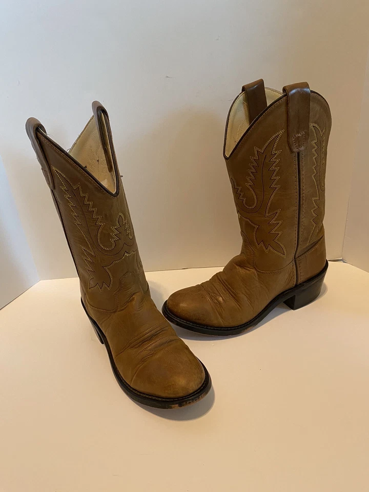 Old West CCY 1129G 棕色皮革牛仔靴 儿童 儿童 尺寸 3.5 缝合 — 第 2/4 张图片