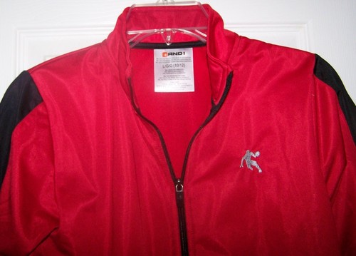 AND 1 Red Black Track Jacket Youth Sz. Large 10/12 Pockets Logo Basketball AND1 - Picture 4 of 9