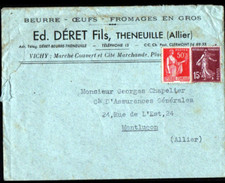 THENEILLE 03: BUTTER EGGS CHEESE "Edouard DERET" envelope travelled circa 1930