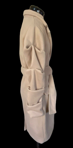 Maniere De Voir Stacked Sleeve Belted Dress Overcoat Cream Size 4 NWT - Picture 6 of 17