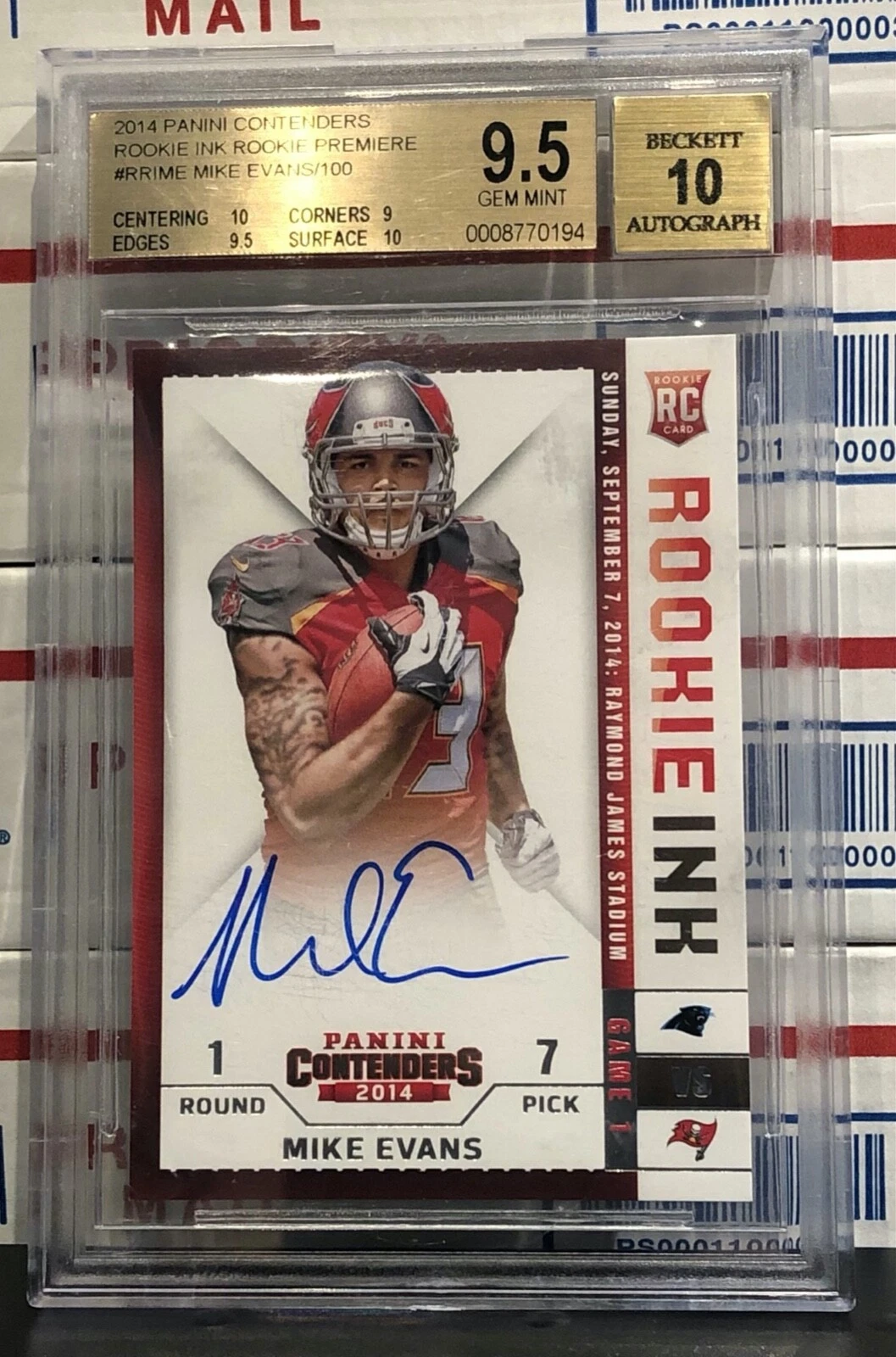 Mike Evans Panini Contenders Rookie Ink Rookie Premiere #RRIME Base