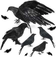 10pcs Halloween Crow Decor Handmade Realistic Black Feathered Lifesize outdoor