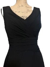 Azazie Black V Neck Lined Ruched Waist Pleated Sleeveless Dress A8