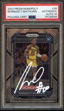 2022-23 PRIZM MONOPOLY ROOKIE SIGNED BENNEDICT MATHURIN PSA/DNA 10 AUTO GEM MT