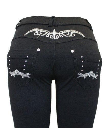 New Ladies Black Stretchy Embroidery 