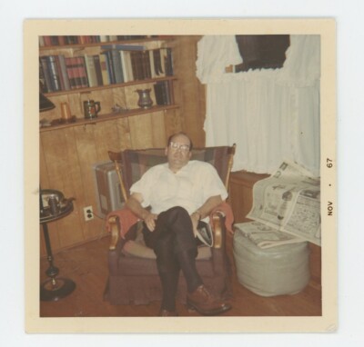 Vintage Photo Voyer Sleeping Dad In Reclining Rocker Legs Crossed Paper 1967