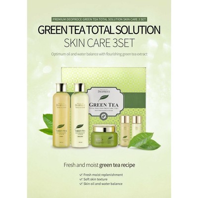 Deoproce Green Tea Total Solution Skin Care 3 Set   Toner, Emulsion, and Cream 