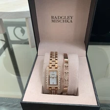 BADGLEY MISCHKA-Crystal Embellished Rectangle Face Watch