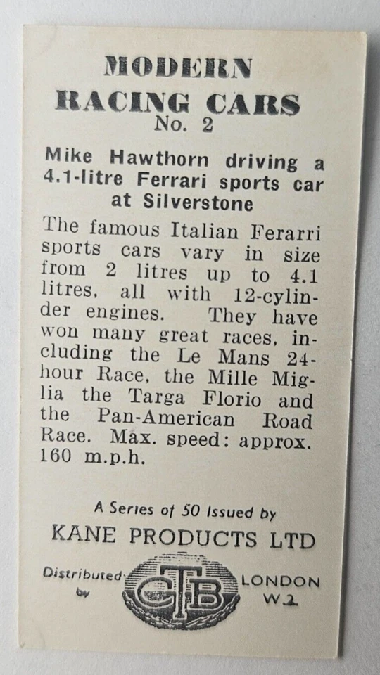 1954 Kane Modern Racing Cars #2 Mike Hawthorn 4.1 Litre Ferrari (A) - Image 2 of 2