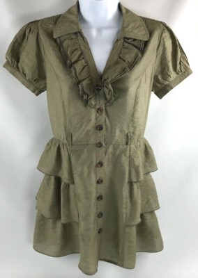 Forever 21 Women's Dress Army Green Ruffle V-Neck and Skirt Size Small EUC  A1314 | eBay